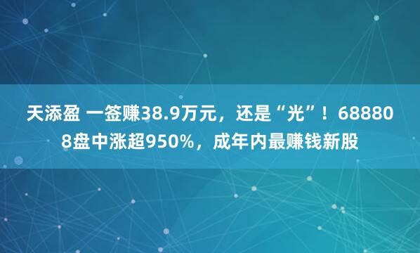 天添盈 一签赚38.9万元，还是“光”！688808盘中涨超950%，成年内最赚钱新股